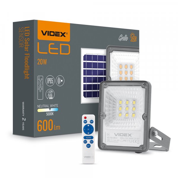 LED прожектор автономный VIDEX 600Lm 5000K Сенсорный (VLE-FSO-205-S)