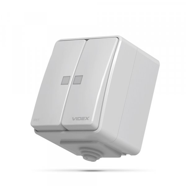 IP65 Выключатель внешний двухклавишный с подсветкой серый VIDEX BINERA