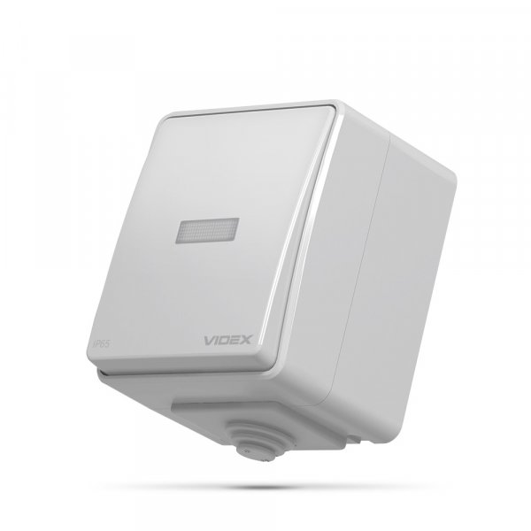 IP65 Выключатель внешний одноклавишный с подсветкой серый VIDEX BINERA