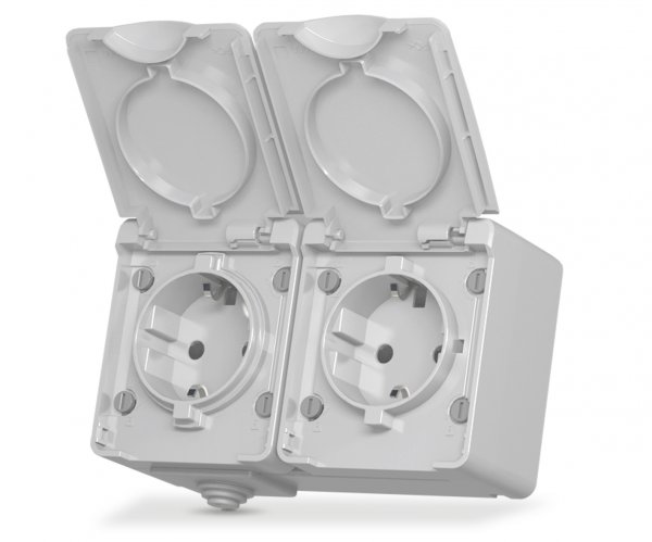 IP65 Розетка внешняя двойная с заземлением серая VIDEX BINERA