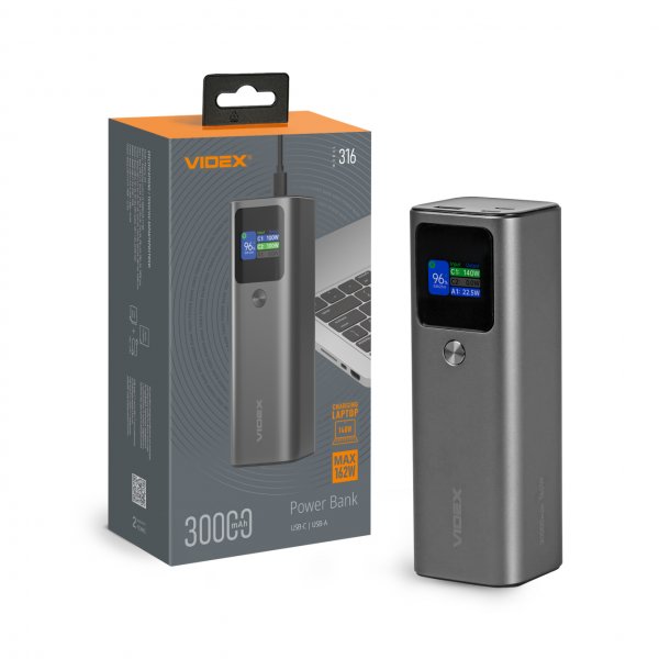 Пауэрбанк 30000mAh VIDEX VPB-316 162W PD140W +Display