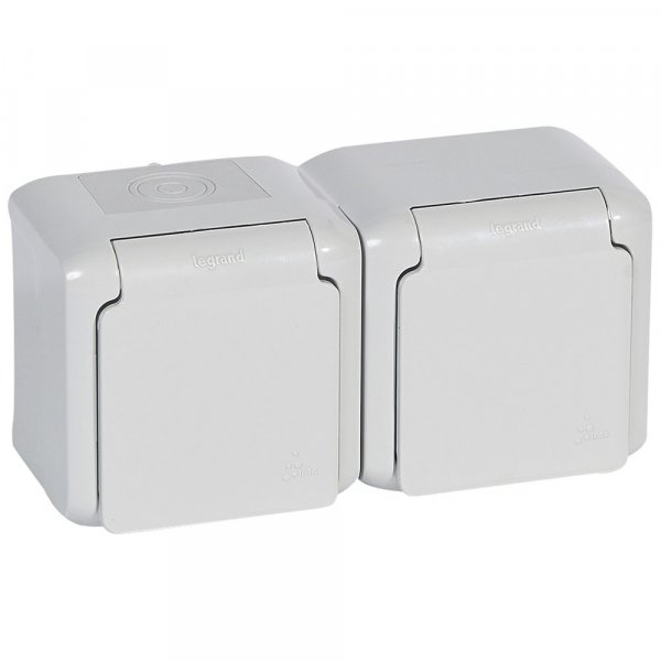 Розетка подвійна з з/к і шторками Forix IP44 сіра Legrand 782394
