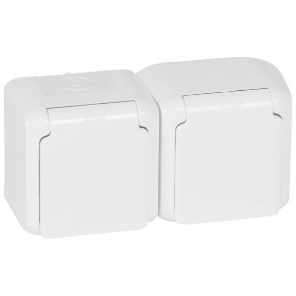 Розетка подвійна з з/к і шторками Forix IP44 біла Legrand 782374
