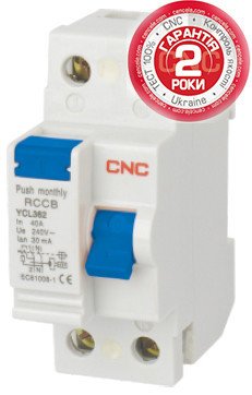 Диференціальне реле ПЗВ YCL362-63, 25А, 2P, 6кА, 30мА, CNC