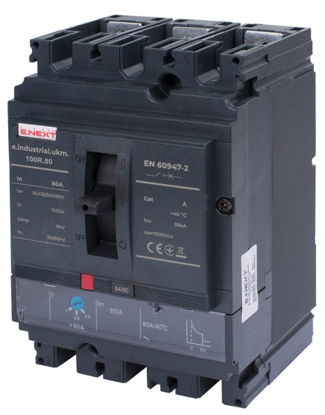 Силовой автоматический выключатель e.industrial.ukm.100R.80 с регулировкой, 3р, 80А i091004 E.NEXT
