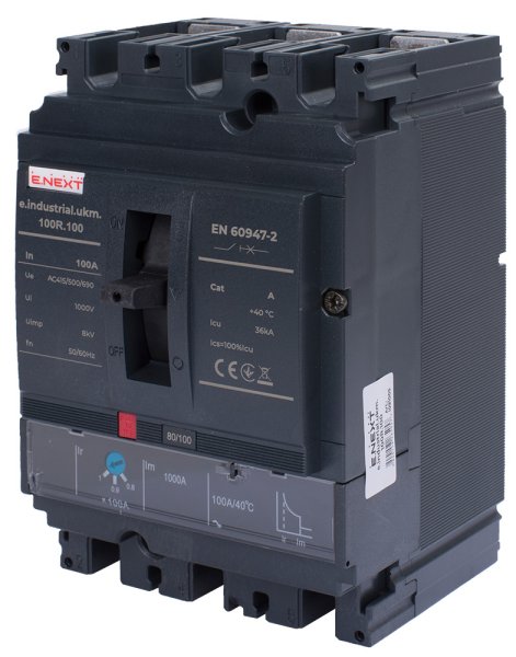 Силовий автоматичний вимикач e.industrial.ukm.100R.100 з регулюванням, 3р, 100А i091005 E.NEXT