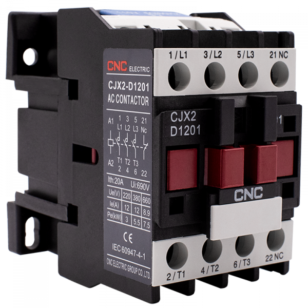 Пускатель электромагнитный CJX2-1201, 12A, АС3, катушка 220В, 1NС, 5,5кВт, CNC