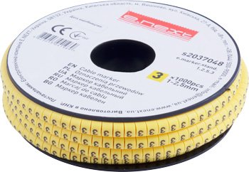 Кабельный маркер e.marker.stand.1.2.5.3, 1-2,5 кв.мм, "3", 1000 шт s2037048 E.NEXT