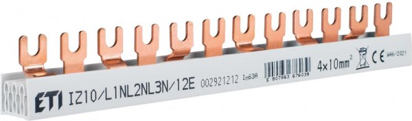 Шина живлення IZ 10/L1NL2NL3N/12E (10мм2, 3P+N, 0.22м, Fork, 12mod.) 2921212 ETI