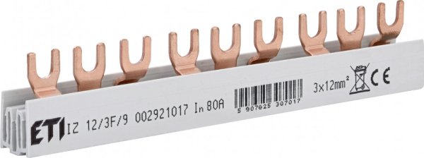 Шина питания IZ 12/3F/ 9 (12мм2, 3P, 0.16м, Fork, 9mod.) 2921017 ETI