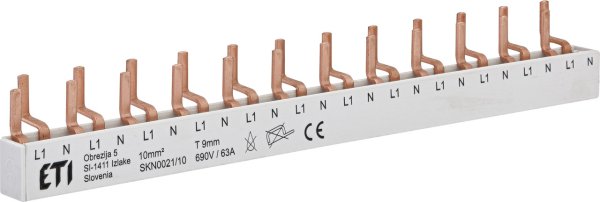 Шина питания IZ-SKN0021/10 (10мм2, 1P+N, 0.22м, Pin, 12mod.) 2921150 ETI