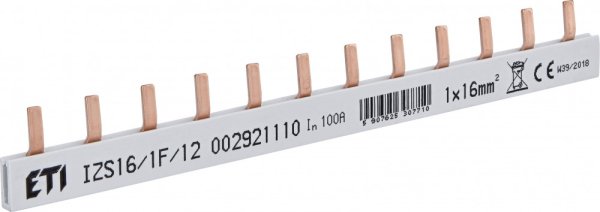 Шина питания IZS 16/1F/12 (16мм2, 1P, 0.21м, Pin, 12mod.) 2921110 ETI
