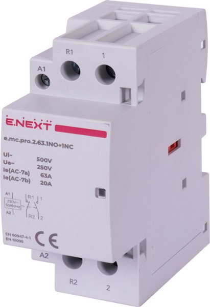 Модульний контактор e.mc.pro.2.63.1NO+1NC, 2р, 63А, 1NO+1NC, 220В p005228 E.NEXT