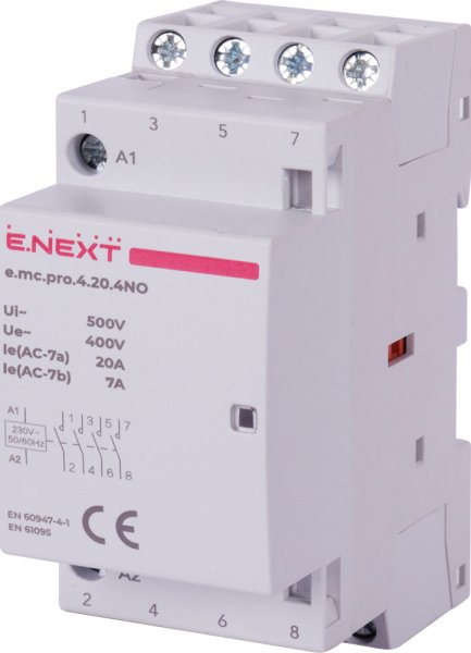 Модульный контактор e.mc.pro.4.20.4NO, 4р, 20А, 4NO, 220В p005219 E.NEXT