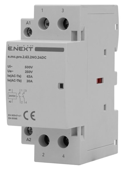 Модульний контактор e.mc.pro.2.63.2NO.24DC, 2р, 63А, 2NO, 24В p005318 E.NEXT