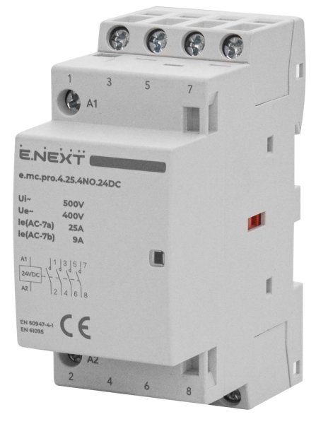 Модульный контактор e.mc.pro.4.25.4NO.24DC, 4р, 25А, 4NO, 24В p005305 E.NEXT