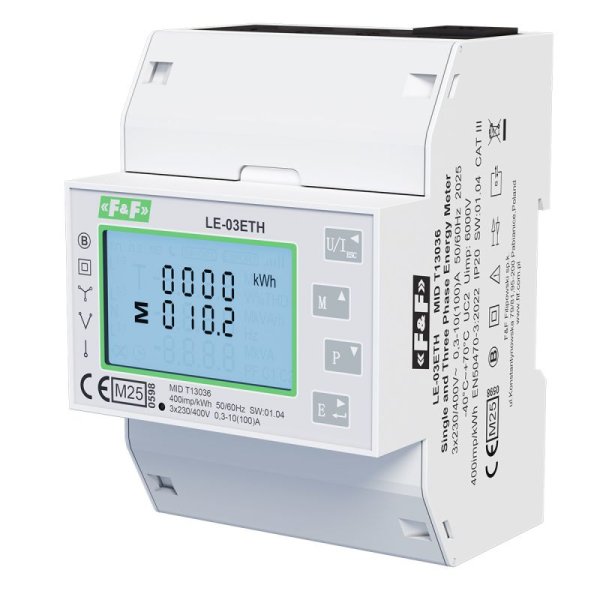Лічильник електроенергії трифазний LE-03ETH 100A 3×230/400 В AC Modbus F&F