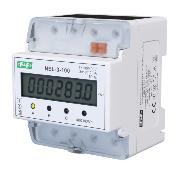 Счетчик электроэнергии трехфазный NEL-3-100 100A 3×230/400В F&F