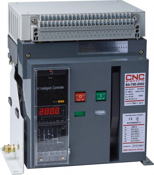 Воздушный выключатель BA79E-2000, 630А, 3P, 415V (80kA), с электронным блоком управления стационарный, CNC