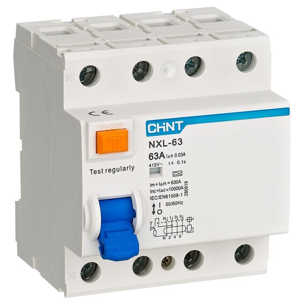 Диференційний вимикач RCCB (ПЗВ) NXL-63 4P 63A 30mA AC 6kA 280792 Chint