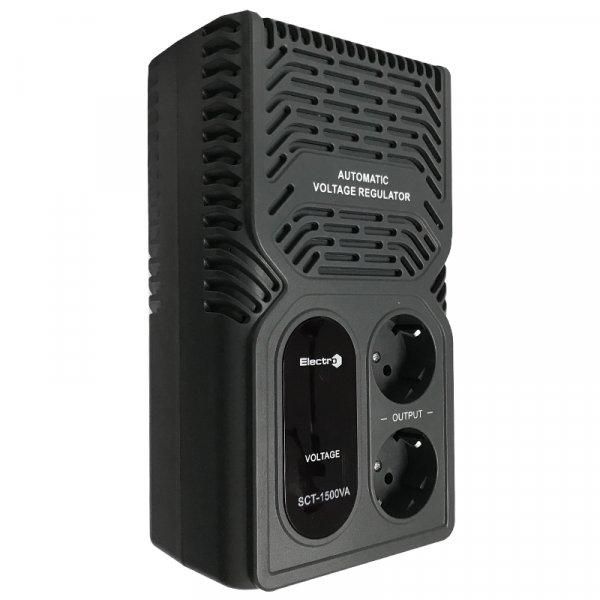 Стабилизатор напряжения SСТ-1500, 1,5кВА, 2 розетки, навесной / напольный, релейный ElectrO