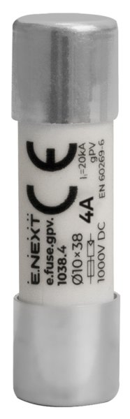 Плавкий предохранитель e.fuse.gpv.1038.4, 10x38, gPV, 4A, 1000VDC, 20kA i0610112 E.NEXT