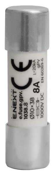 Запобіжник плавкий e.fuse.gpv.1038.8,  10x38, gPV, 8A, 1000VDC, 20kA i0610114 E.NEXT