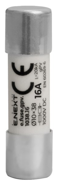 Запобіжник плавкий e.fuse.gpv.1038.16, 10x38, gPV, 16A, 1000VDC, 20kA i0610117 E.NEXT