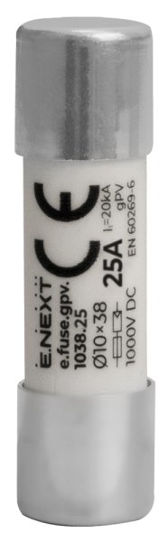 Запобіжник плавкий e.fuse.gpv.1038.25, 10x38, gPV, 25A, 1000VDC, 20kA i0610119 E.NEXT