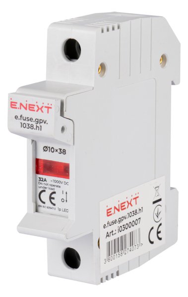Утримувач запобіжника на DIN-рейку e.fuse.gpv.1038.h1, gPV,під запобіжник 10х38, 1р, 32А i0300007 E.NEXT