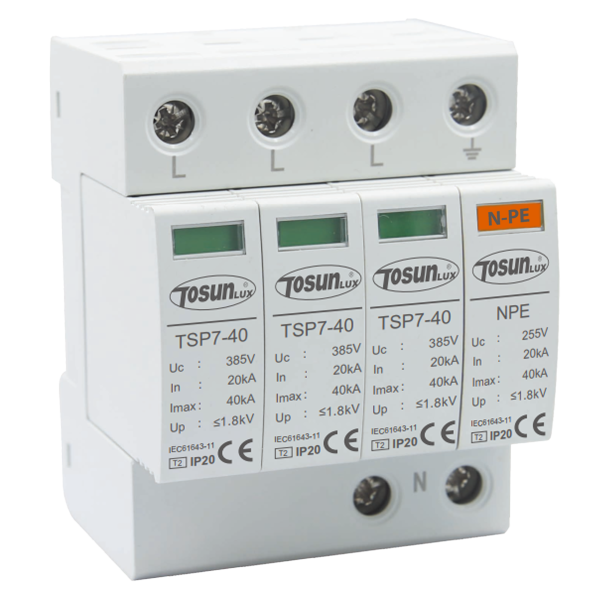 Обмежувач імпульсної перенапруги TSP7-40 3P+NPE 20-40kA тип С AC275V TOSUNLux