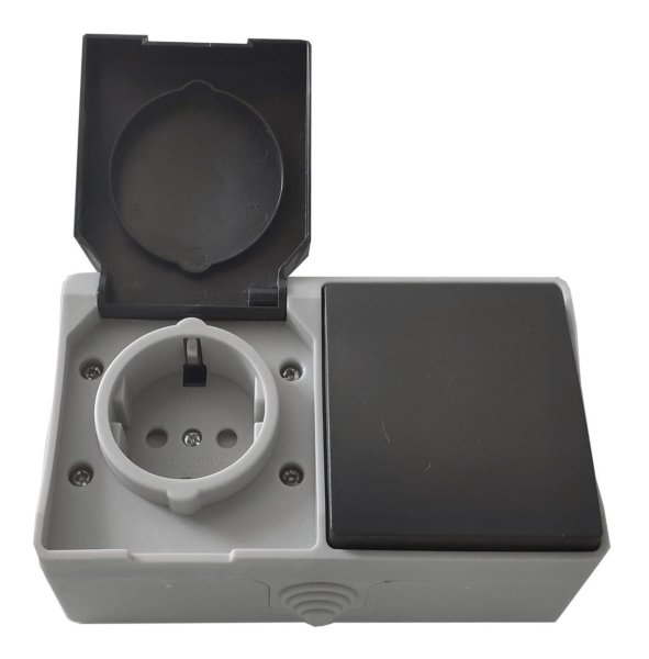 Вимикач і розетка з заземленням 1-а IP54 TNSy SURFACE