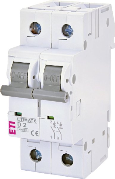 Автоматический выключатель ETIMAT 6 2p D 2A (6kA) 2163508 ETI