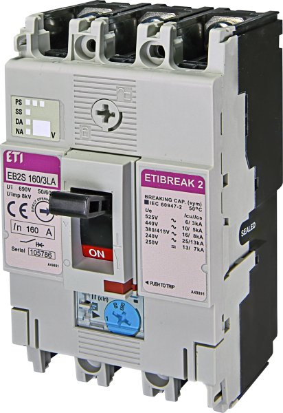 Автоматичний вимикач ETI 4671904 EB2S 160/3SA 125A (25kA, (0.63-1)In/фікс.) 3P