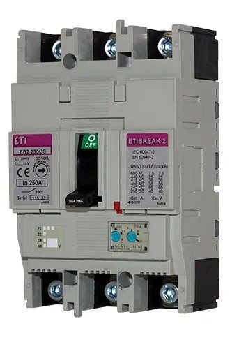 Автоматический выключатель ETI 4671071 EB2 250/3L 160A (25kA, (0.63-1)In/(6-13)In) 3P