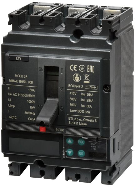 4673061 Автоматический выключатель NBS-E 160/3L LCD 160A (36kA, (0.4-1)In/(1.5-12)In) 3P ETI