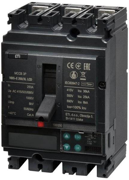 4673085 Автоматичний вимикач NBS-E 250/3L LCD 250A (36kA, (0.4-1)In/(1.5-12)In) 3P ETI