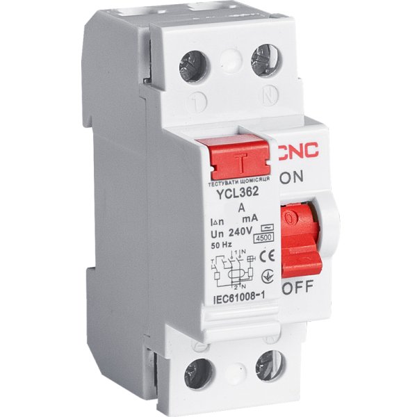 Дифференциальное реле УЗО YCL362-63 63А 2P 100мА 6кА CNC