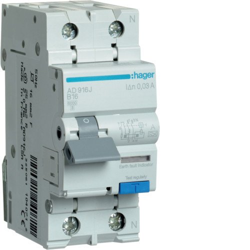 ADA920D Дифференциальный автоматический выключатель AD920J 1+N B 20A 6кА тип А 30mA Hager