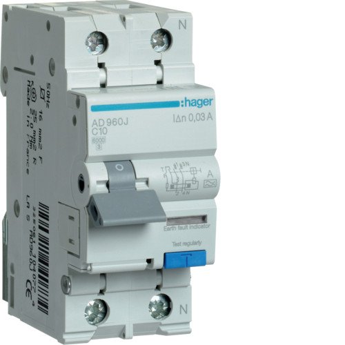 ADA970D Дифференциальный автоматический выключатель AD970J 1+N C 20A 6кА тип А 30mA Hager