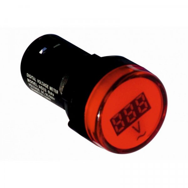 Вольтметр-индикатор красный AD22V, LED матрица, 22mm, AC, 12В - 500В, Electro