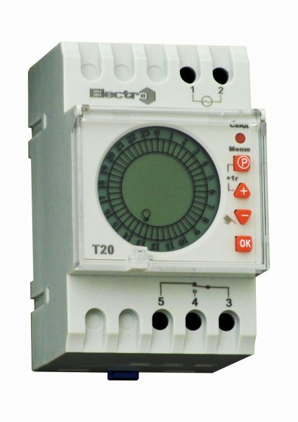 Таймер суточный Т20 цифровой 16А 230В с аккумулятором на DIN-рейку Electro