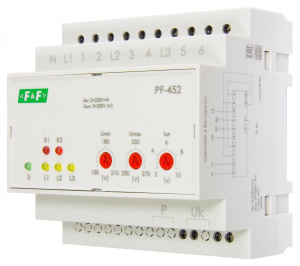 Автоматический переключатель фаз PF-452 380В 16А 5S F&F