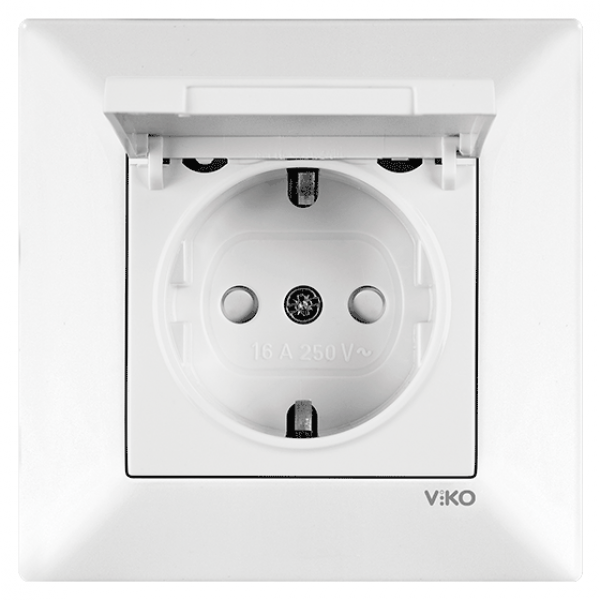 Розетка VIKO Meridian (з заземленням), кришкою і захисними шторками Біла (90970012-WH)