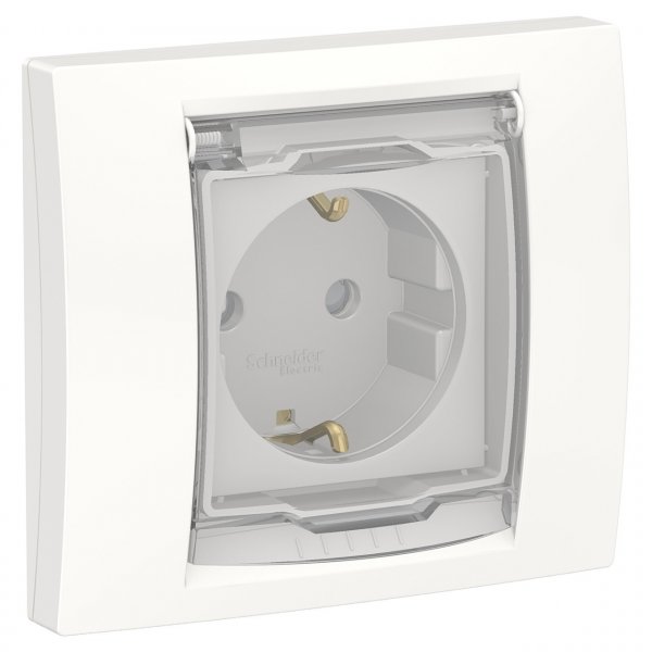 NU003718 Unica New розетка с заземл., со шторками, с крышкой, IP44, белый Schneider