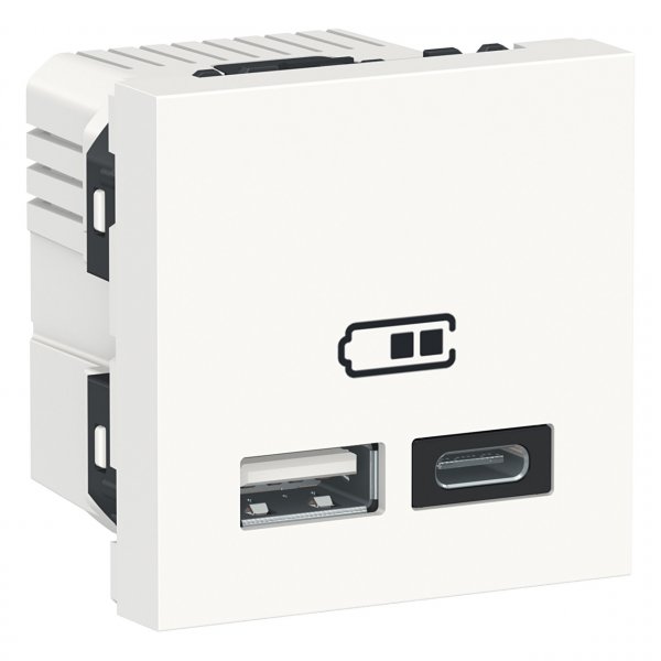 NU301818 Двойная USB розетка A+C Unica New белая Schneider
