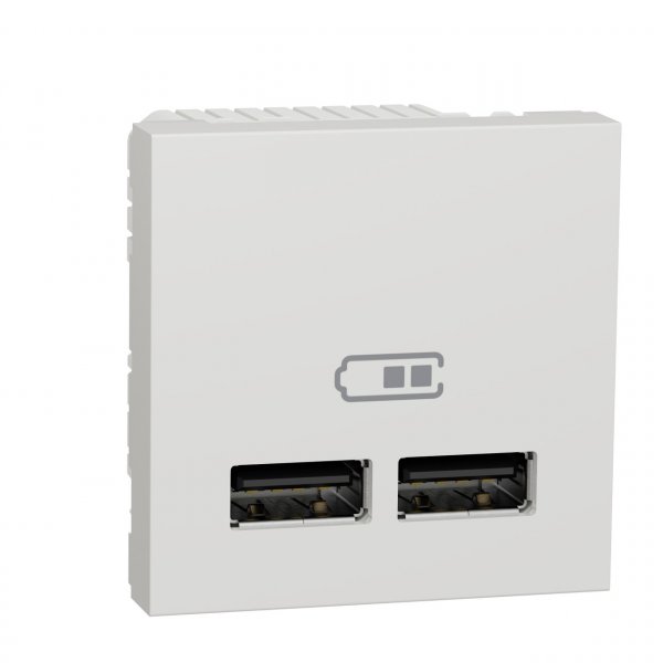 NU341818 Unica New Розетка USB для зарядки, двойная, белый, 2 модуля, 1A, Schneider