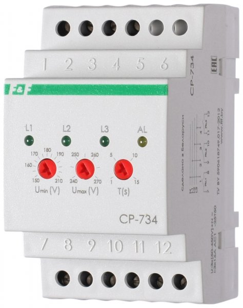 Реле контроля напряжения CP-734 3*63А F&F