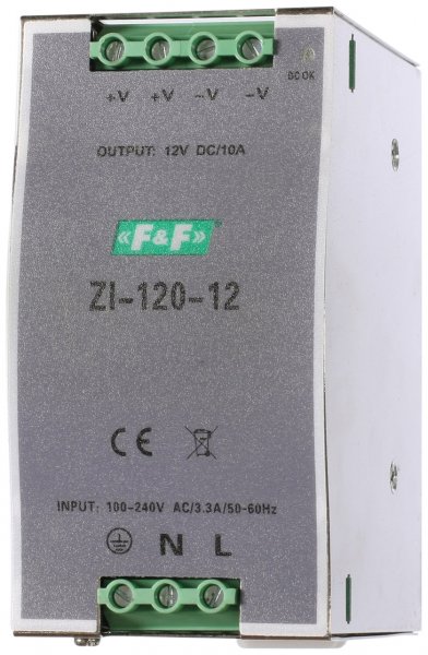 Одноканальний імпульсний стабілізатор ZI-120-12V 100÷240V AC 10A OUT 12V DC 120W F&F
