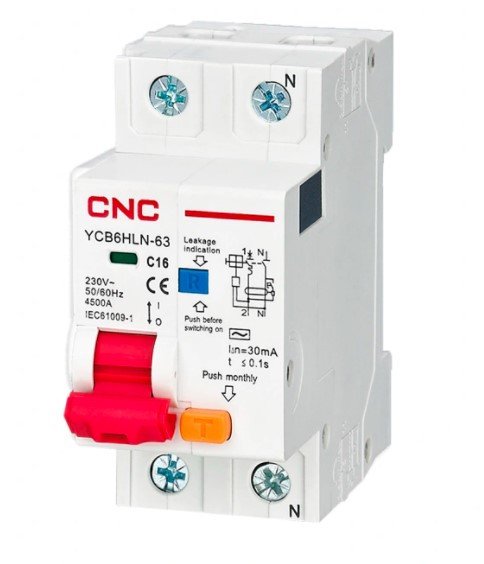 Дифференциальный выключатель YCB6HLN-63 20A 1Р+N 30mA 6kA CNC
